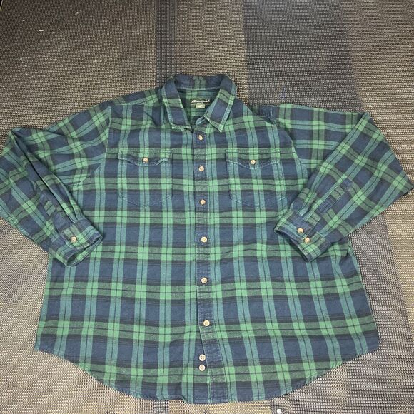 Eddie Bauer Men's Flannel Button Up Shirt Long Sleeve Green Blue Plaid Size XXL - Picture 1 of 6